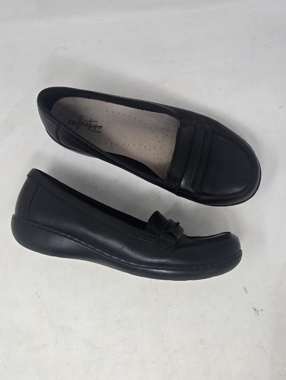 Collection by Clarks Black Leather Comfort Shoes Slip on Loafers Women's Size 9
